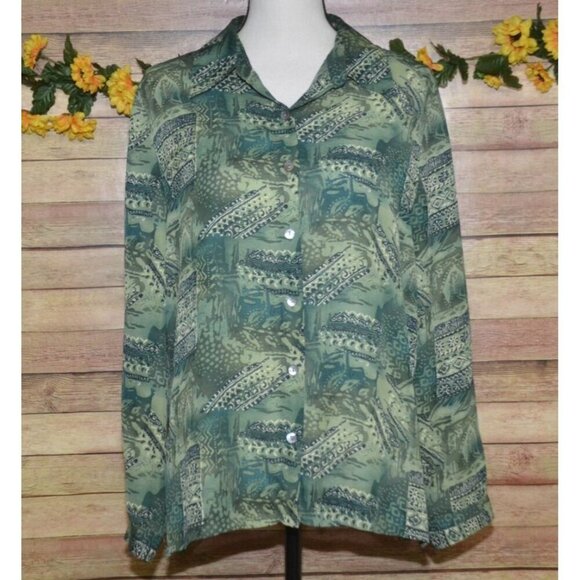 French Laundry Ladies Sheer Green Shell Button Front Long Sleeve Blouse Size M - Picture 1 of 9